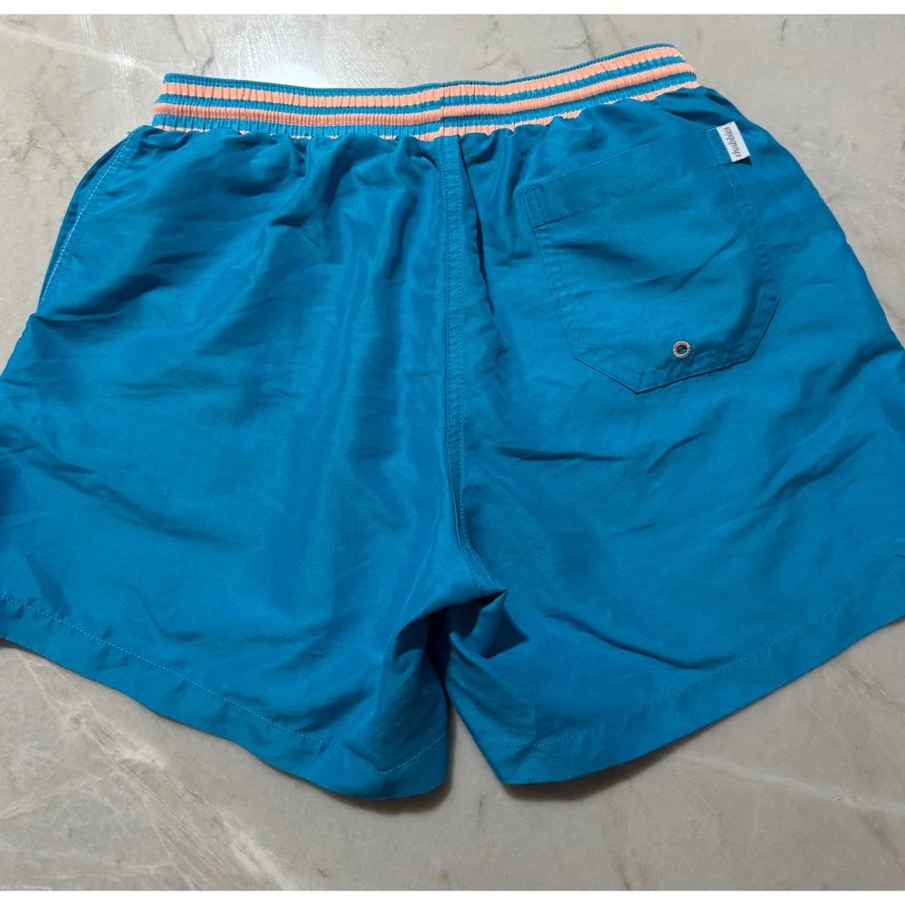 Chubbies Mens Swim Trunks Aqua Blue Pink Striped Waistband Mesh Lined Large